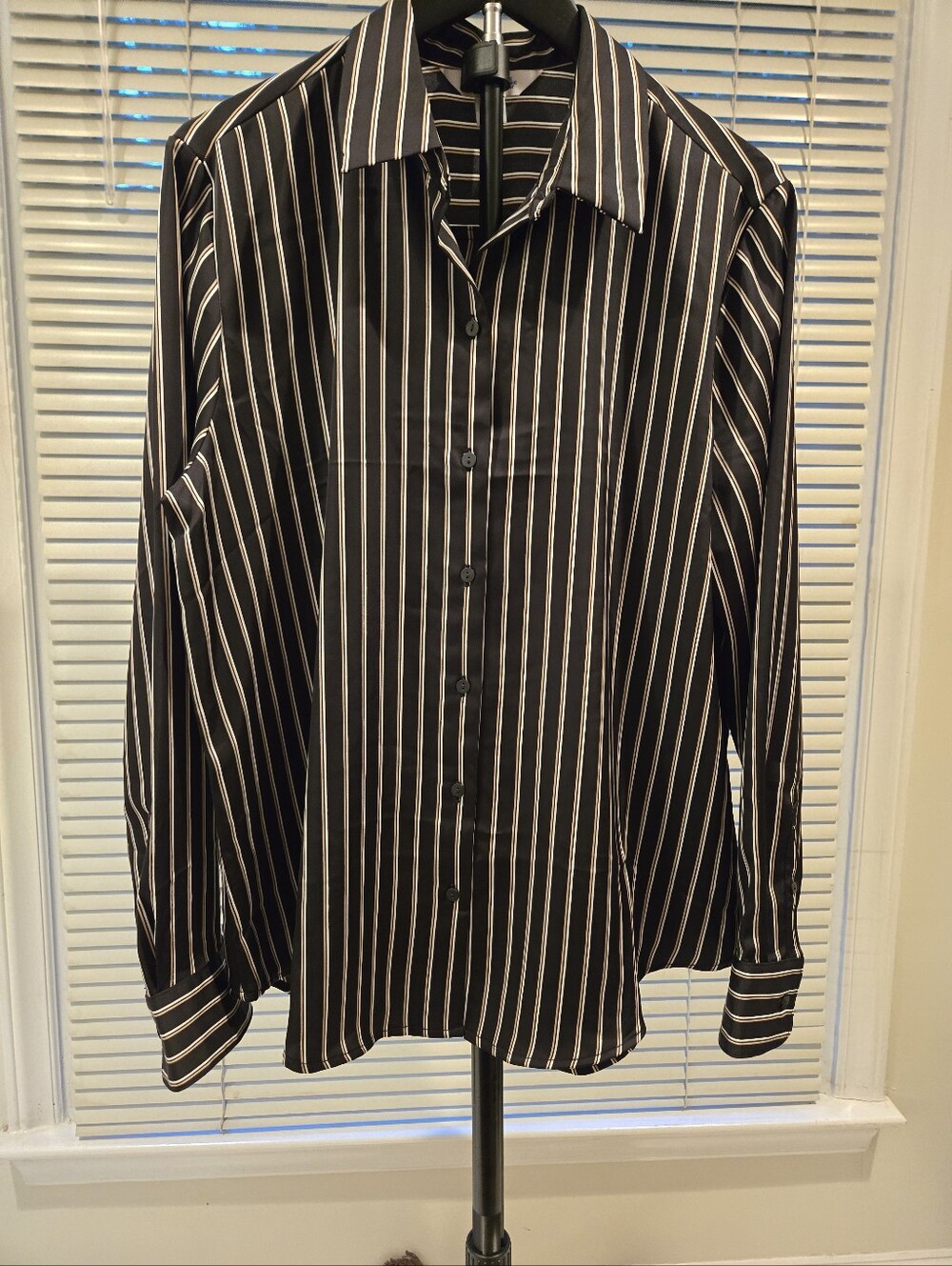 Old Navy Black Top with Cream Stripes